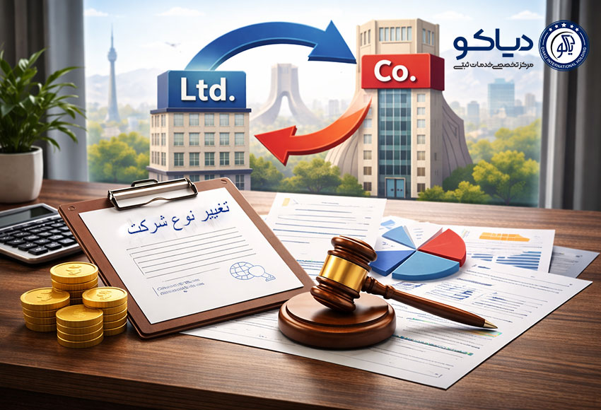 دفتر شرکت مدرن با اسناد و صورتجلسات روی میز، نماد تبدیل نوع شرکت در ایران